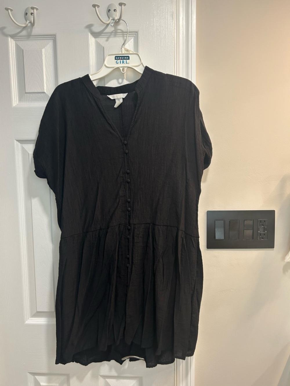 H&M black Button-Front Short Sleeve Tunic Dress size small